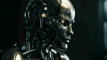 une humanoïde robot a été fabriqué utilisant faux morceaux de Les données à exiger après une Humain être. Créatif Ressource, vidéo animation video