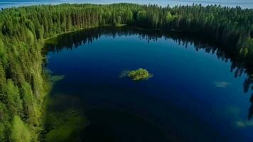 aéroporté voir de bleu l'eau Lac et vert été les bois dans Finlande. video