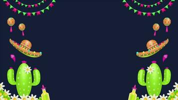 cinco de Mayo 3d Vektor Hintergrund Design. perfekt zum Mexikaner Feierlichkeiten mit Kaktus, Hut, Maracas und Blumen- Elemente. 4k Video Gruß Karte Rahmen