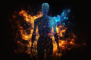 astral cuerpo silueta con resumen espacio antecedentes. esotérico, espiritual vida y meditación concepto. vida futura y conexión con otro mundos creado con generativo ai foto