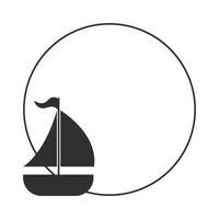 Sailboat with round frame. Silhouette vector illustration.