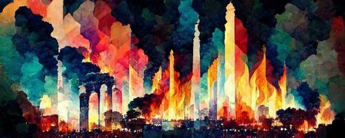 artistic colorful mosaic pattern smoke and fire. Collage contemporary print with trendy decorative mosaic pattern with different colors. Abstract floral organic wallpaper background illustration photo