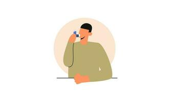 People uses an asthma inhaler against an allergic attack. World asthma day vector