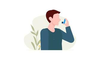 People uses an asthma inhaler against an allergic attack. World asthma day vector