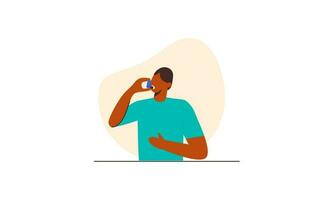 People uses an asthma inhaler against an allergic attack. World asthma day vector