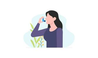 People uses an asthma inhaler against an allergic attack. World asthma day vector