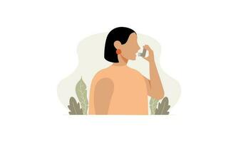 People uses an asthma inhaler against an allergic attack. World asthma day vector