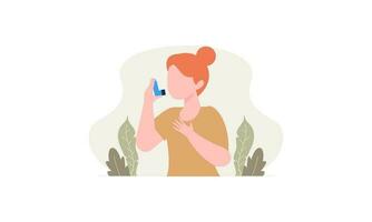 People uses an asthma inhaler against an allergic attack. World asthma day vector