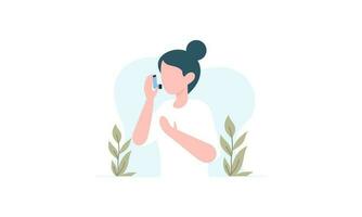 People uses an asthma inhaler against an allergic attack. World asthma day vector