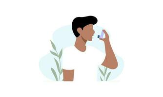 People uses an asthma inhaler against an allergic attack. World asthma day vector