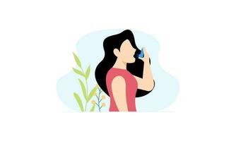 People uses an asthma inhaler against an allergic attack. World asthma day vector