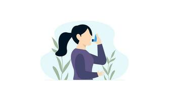 People uses an asthma inhaler against an allergic attack. World asthma day vector