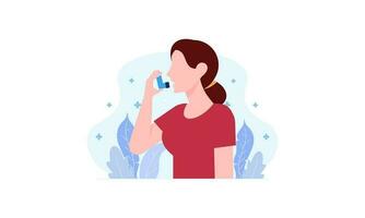 People uses an asthma inhaler against an allergic attack. World asthma day vector