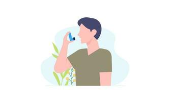 People uses an asthma inhaler against an allergic attack. World asthma day vector