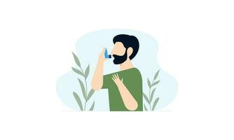 People uses an asthma inhaler against an allergic attack. World asthma day vector