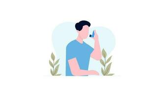 People uses an asthma inhaler against an allergic attack. World asthma day vector