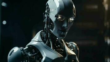 une humanoïde robot a été fabriqué utilisant faux morceaux de information à exiger après une Humain être. Créatif Ressource, vidéo animation video