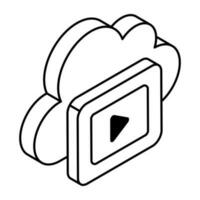 A linear icon design of cloud video vector