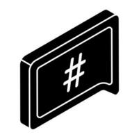 Editable design icon of hashtag message vector