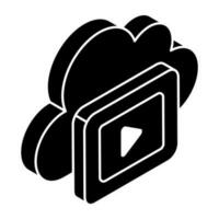 A solid icon design of cloud video vector