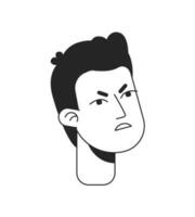 Scowling young man with furrowed brows monochrome flat linear character head. Angry guy looks up. Editable outline hand drawn human face icon. 2D cartoon spot vector avatar illustration for animation