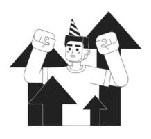 Celebrating success monochrome concept vector spot illustration. Employee recognition 2D flat bw cartoon character for web UI design. Well done. Congrats work isolated editable hand drawn hero image