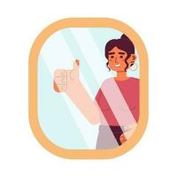 Confident caucasian woman showing thumb up in mirror reflection semi flat colorful vector character. Editable half body person on white. Simple cartoon spot illustration for web graphic design