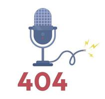 Microphone damage 404 page not found illustration. Mic with broken wire flat vector 2D cartoon object on white. Editable error flash message for application, web UX, UI design