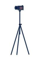 Tripod with video camera semi flat color vector object. Podcast equipment. Editable icon. Full sized element on white. Simple cartoon style spot illustration for web graphic design and animation