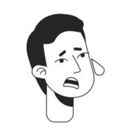 Distressed man crying flat line monochromatic vector character head. Emotional shocked guy. Editable outline avatar icon. 2D cartoon line spot illustration for web graphic design, animation