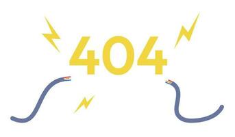 Damaged cable with short circuit 404 page not found illustration. Flat vector 2D cartoon object on white. Editable error flash message for application, web UX, UI design