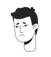 Young man feeling downhearted flat line monochromatic vector character head. Pessimistic mood. Editable outline avatar icon. 2D cartoon line spot illustration for web graphic design, animation