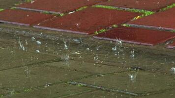 Raindrops Slowly Falling On Street Paved Stones video