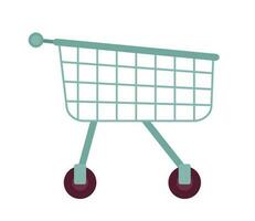 Shopping trolley with wheels semi flat colour vector object. Grocery cart for supermarket. Editable cartoon clip art icon on white. Simple spot illustration for web graphic design and animation