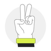 Peace fingers flat line vector spot illustration. Showing v sign 2D cartoon outline first view hand on white for web UI design. Victory gesture. Hippie symbol editable isolated colorful hero image