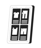 Mobile phone with clothing store monochrome flat vector object. Shop platform. Editable black and white thin line icon. Simple cartoon clip art spot illustration for web graphic design and animation