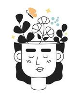 Positive mindset monochrome concept vector spot illustration. Woman with positive thinking head 2D flat bw cartoon character for web UI design. Good vibes isolated editable hand drawn hero image