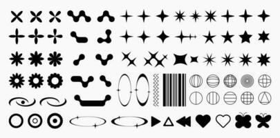 Big collection of Y2K abstract symbols and design elements, retro vector icons and signs set.