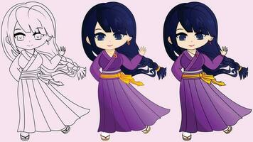 japonés dibujos animados niña en púrpura Washington lolita o kimono lolita - bosquejo dibujo versiones disponible vector