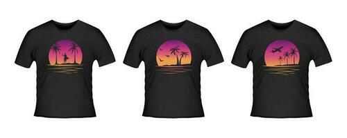 Collection of tshirt prints in vacation style. Miami LA USA Hawaii good vibes. Vector graphic templates for apparel and clothing