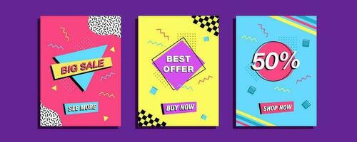 Collection of graphics for flyers, poster, banners web. Discount, Sale, Black Friday vector templates in 90s nostalgia style