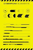 Collection of Futuristic Vector Elements for Layout and Interface. Arrows and Lines in Cyberpunk style.