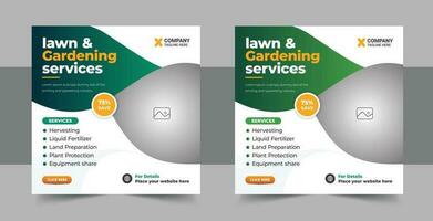 Lawn care and Gardening service social media post template design, Gardening and Landscaping service social media post layout, Agro farm services social media post or web banner template vector