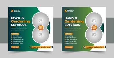 Lawn garden service social media post banner design template vector