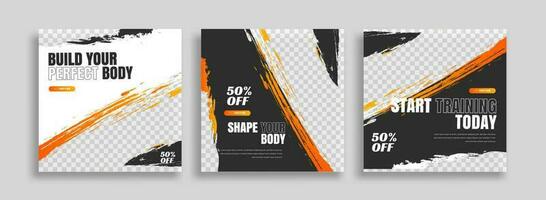 posts on social media vector illustration. Stylish graphics templates posts. dynamic abstractions typography photo. modern art paint and brush stains, fitness subjects gym. design frame post Template