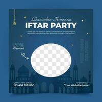 Social media template elegant luxury ramadan kareem with mosque, cescent moon and stars vector