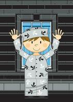 Cartoon Prisoner in Classic Arrow Style Prison Uniform with Hands Up vector