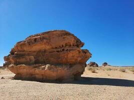 Beautiful daytime view of Al Hegra, Madain Saleh archaeological site in Al Ula, Saudi Arabia. photo