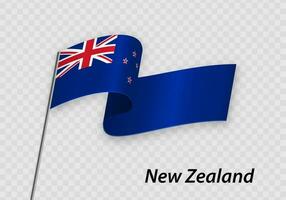 Waving flag of New Zealand on flagpole. Template for independence day vector