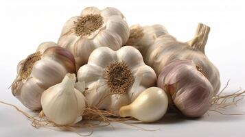 Pile of Whole Garlic on white background, . photo